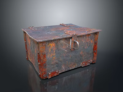 Rustic Vintage Metal Storage Trunk With Aged Finish For Household Organizing And Decor 3d model