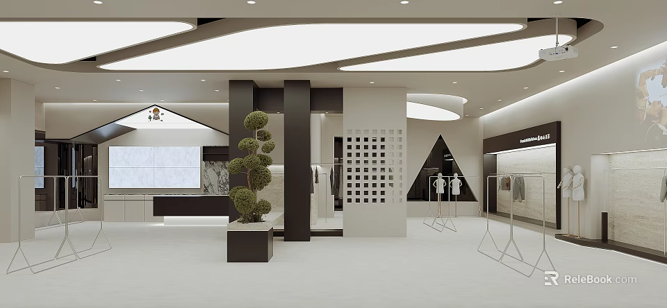 Modern Elegant Clothing Store Interior Design With Soft Ambient Lighting And Neat Apparel Displays 3d model 
