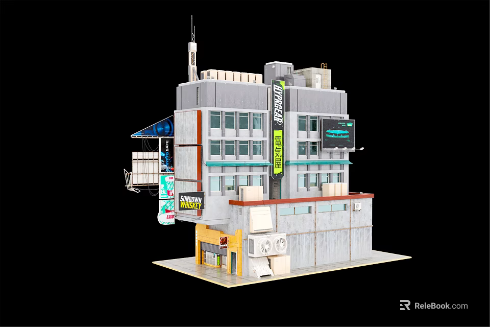 Future Architecture Featuring Modern Glass Facade Urban Billboards and Multi Level Design 3d model