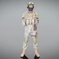 A Man in Camouflage Uniform With Helmet Face Mask Tactical Vest Knee Pads and Boots