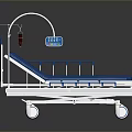 Modern Medical Hospital Bed With Blue Mattress White Frame Wheels And Display Screen