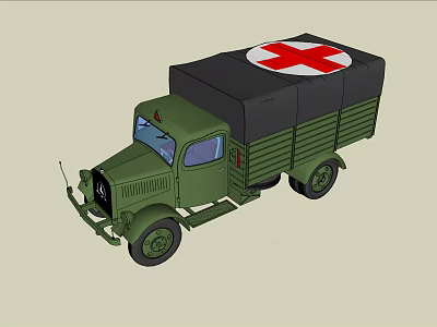 Military Green Medical Ambulance Vehicle With Red Cross 3d model
