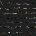 Various Fantasy Weapons Collection Featuring Swords Daggers And Axes With Unique Designs