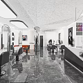 Modern Hair Salon Interior Design With Hairdressing Chairs Mirrors And Marble Floor