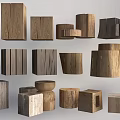 Assorted Wooden Stools with Different Shapes and Natural Wood Finishes for Home Spaces