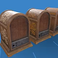 Vintage Wooden Audio Speakers With Carved Patterns Classic Retro Design On Blue Background