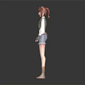 Elf Character 3D Model With Red Hair Pointed Ears Green Vest White Sleeves Blue Shorts