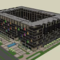 Modern Multi Storey Office Building With Landscaped Lawn Trees And Pool Area