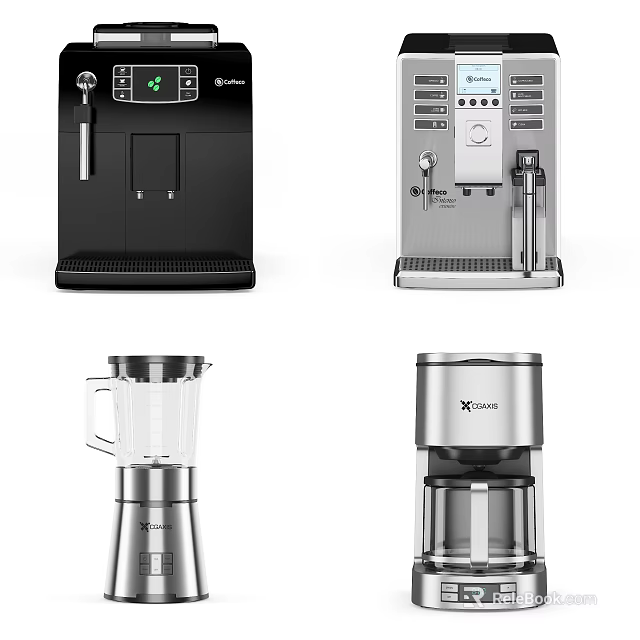 Essential Kitchen Appliances Including Coffee Makers Blender And Drip Coffee Machine 3d model 