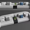 Light Gray Sectional Sofa Interior With Decorative Pillows Side Table And Potted Plant 3d model
