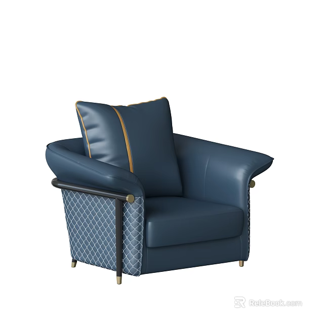 Elegant Blue Leather Single Sofa With Armrest And Decorative Cushion Design Details 3d model