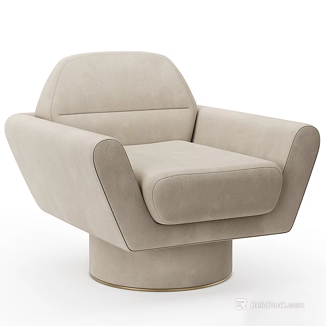 Modern Beige Upholstered Single Sofa With Rounded Arms And Circular Base 3d model