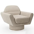 Modern Beige Upholstered Single Sofa With Rounded Arms And Circular Base 3d model