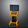 Modern Electronic Control Console With Black Screen Blue Interface Keyboard And Orange Black Base 3d model