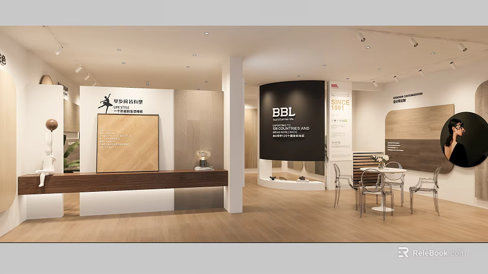 Modern Specialty Store Interior With Displayed Flooring Samples Counter And Sample Wall 3d model