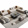 Modern Light Gray Sofa And Coffee Table Set With Pillows Ottoman And Area Rug