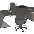 Modern Office Desk Curved Design with Ergonomic Chairs Desk Lamp Laptop and Storage