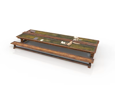 Long Multi Layer Wooden Coffee Table With Green Top And Storage Shelves Design 3d model
