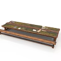 Long Multi Layer Wooden Coffee Table With Green Top And Storage Shelves Design