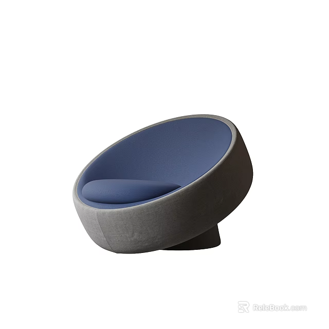 Modern Round Accent Chair With Blue Padded Cushion And Gray Upholstered Frame 3d model 