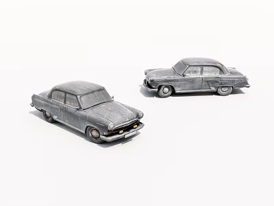 Two Vintage Gray Car Models Displayed on White Background with Classic Design 3d model