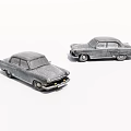 Two Vintage Gray Car Models Displayed on White Background with Classic Design 3d model