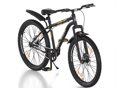 Black Mountain Bike With Orange Accents Wide Tires And Straight Handlebars 3d model
