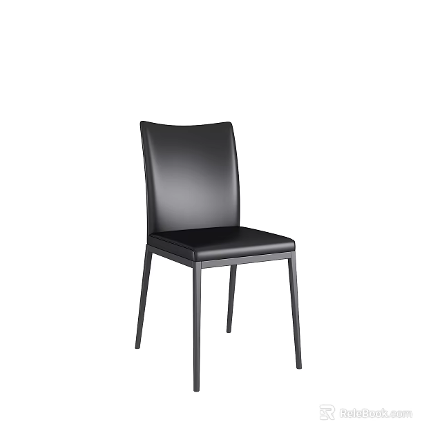 Modern Black Leather Dining Chair With Sleek Backrest And Slim Metal Legs 3d model 