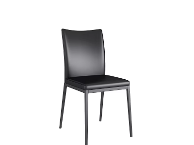 Modern Black Leather Dining Chair With Sleek Backrest And Slim Metal Legs 3d model
