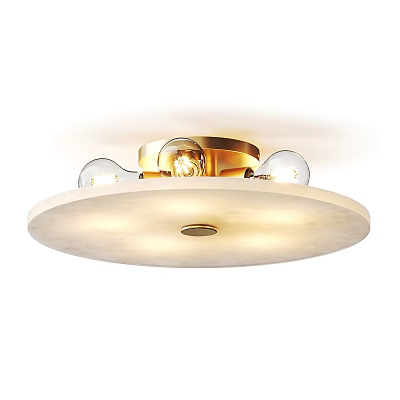Elegant Modern Flush Mount Ceiling Light With Gold Base And Round White Lampshade 3d model