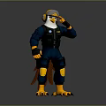 3D Eagle Character In Blue Combat Suit With Headphones Goggles And Yellow Claws