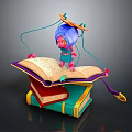 Colorful Everyday Book Stack with Open Book and Decorative Design Elements
