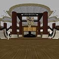 Grand Hotel Lobby Interior With Ornate Ceiling Red Columns And Wooden Floors