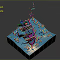 3D Underwater Scene Design With Wrecked Ship Fish Sea Plants And Lighting