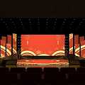 Traditional Chinese Stage Design With Red Backdrop Lanterns And Golden Patterns 3d model