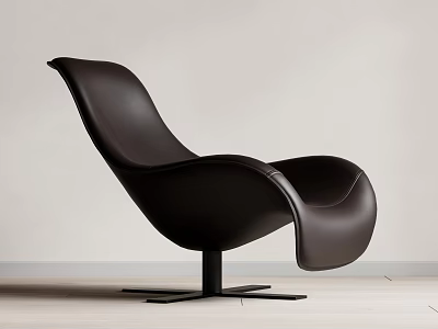 Modern Black Leather Accent Chair with Sleek Curved Design and Sturdy Metal Base 3d model