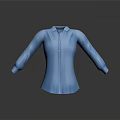 Women's Blue Button Down Shirt With Long Sleeves And Sleek Design