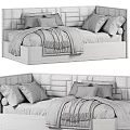 Kids Bed With Upholstered Headboard Soft Pillows And Cozy Blankets In Pastel Colors