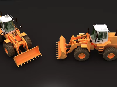 Orange Heavy Duty Utility Vehicles Wheel Loaders With Front Buckets And White Cabs 3d model