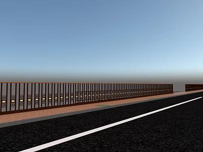 Black Asphalt Road With Brown Guardrail And Yellow Lights Under Blue Sky 3d model