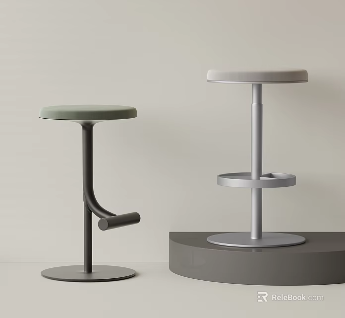 Contemporary Upholstered Bar Stools In Two Tones With Metal Base And Adjustable Design 3d model 