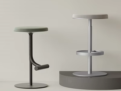Contemporary Upholstered Bar Stools In Two Tones With Metal Base And Adjustable Design 3d model