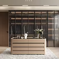 Modern Walk in Closet With Glass Wardrobe And Wooden Dresser