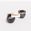 Two Vintage Handcrafted Ceramic Pots With Textured Surface Handles On White Background 3d model
