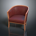 Burgundy Leather Single Chair With Wooden Frame And Curved Armrest Design