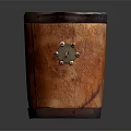 Handcrafted Wooden Cylindrical Storage Container With Metal Decoration Rivets And Dark Borders