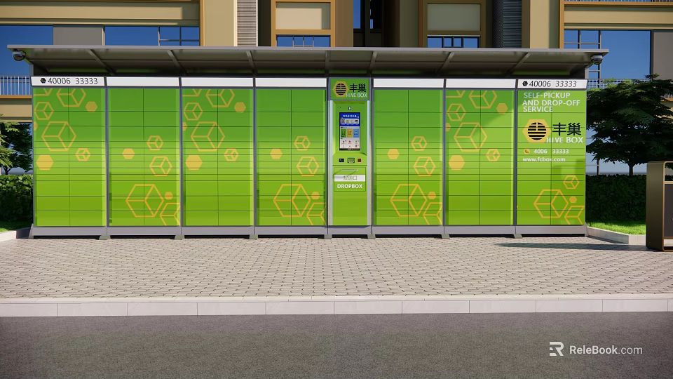 Green Public Bus Shelter With Hexagonal Patterns And Information Display For Urban Transport 3d model 