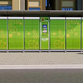 Green Public Bus Shelter With Hexagonal Patterns And Information Display For Urban Transport