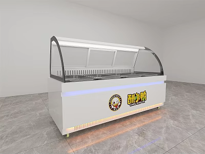 Modern Display Showcase Shelf With Curved Glass Cover And LED Light For Refrigerated Food 3d model