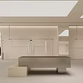 Modern Clothing Store Interior With Open Space Hanging Racks Shelves And Beige Countertop Metal Leg Table